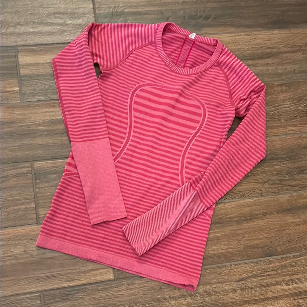 lululemon athletica Pink Striped Long Sleeve Seamless Top